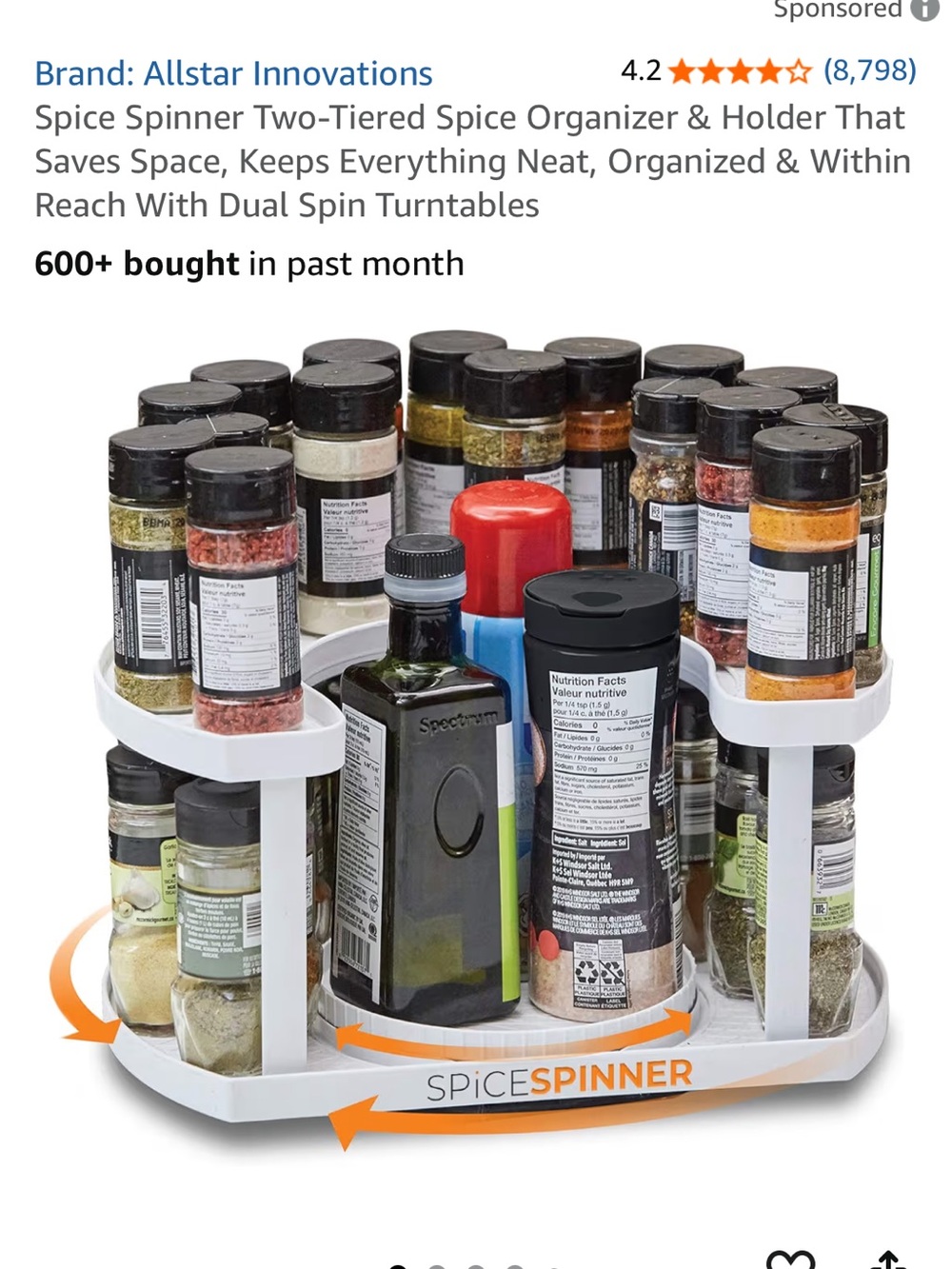 White Two-Tier Spice Spinner Organizer